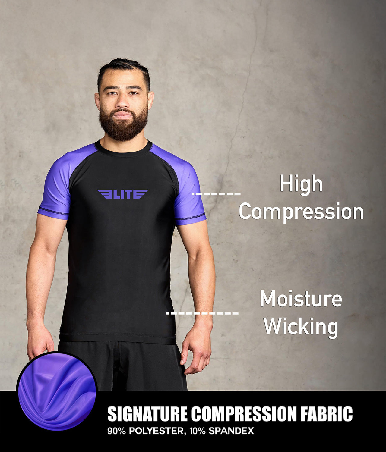 Men's Standard Purple Short Sleeve Jiu Jitsu BJJ Rash Guard