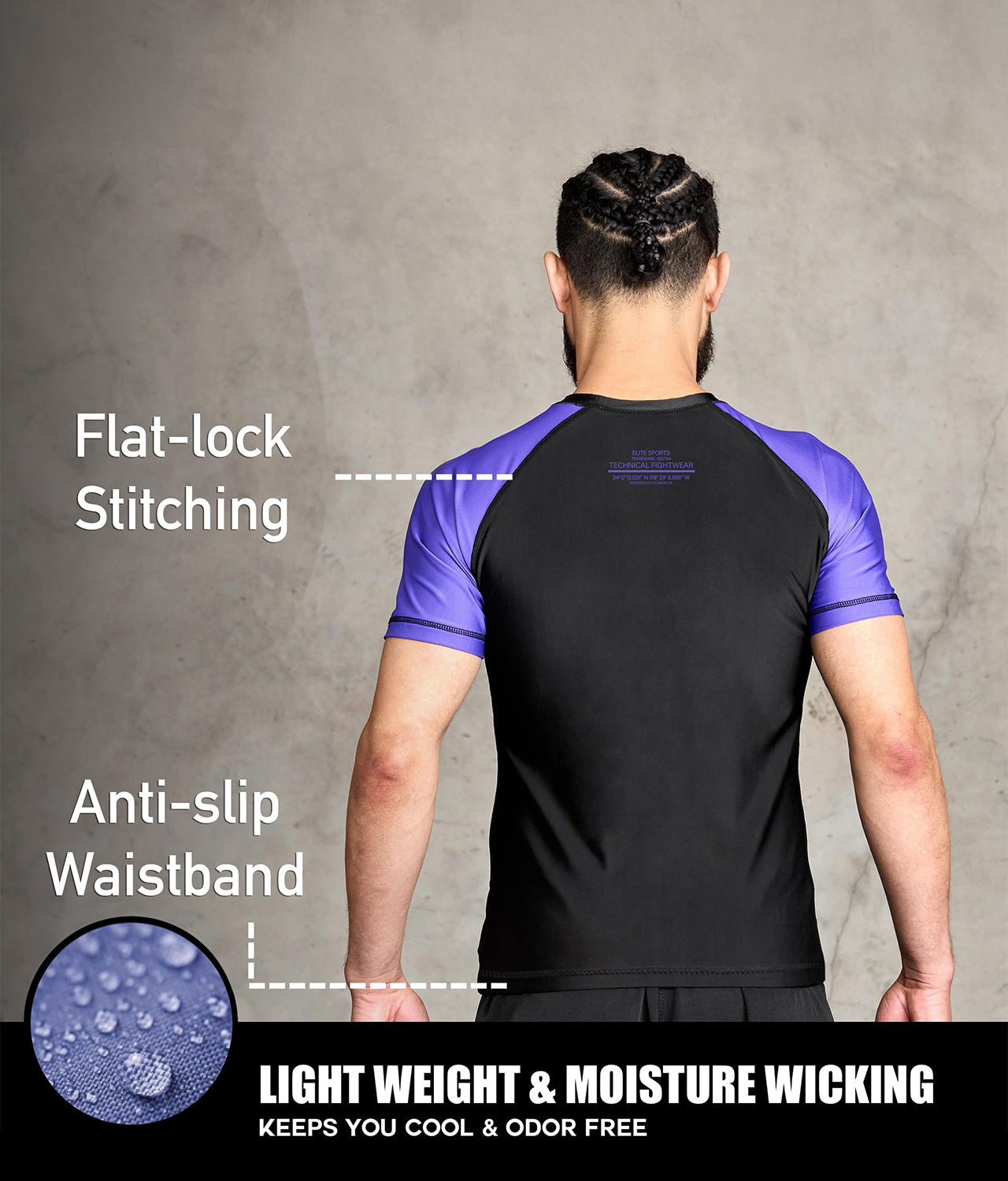 Men's Standard Purple Short Sleeve Jiu Jitsu BJJ Rash Guard