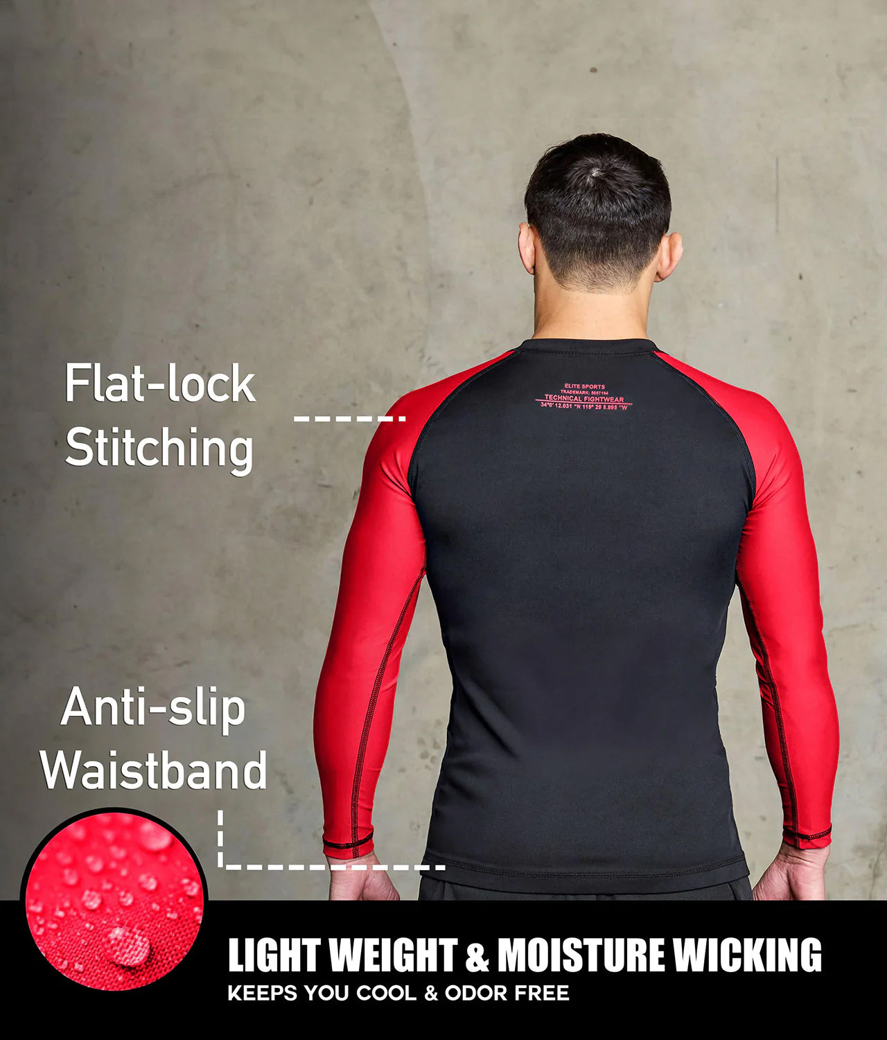 Men's Standard Red Long Sleeve No-Gi BJJ Rash Guard