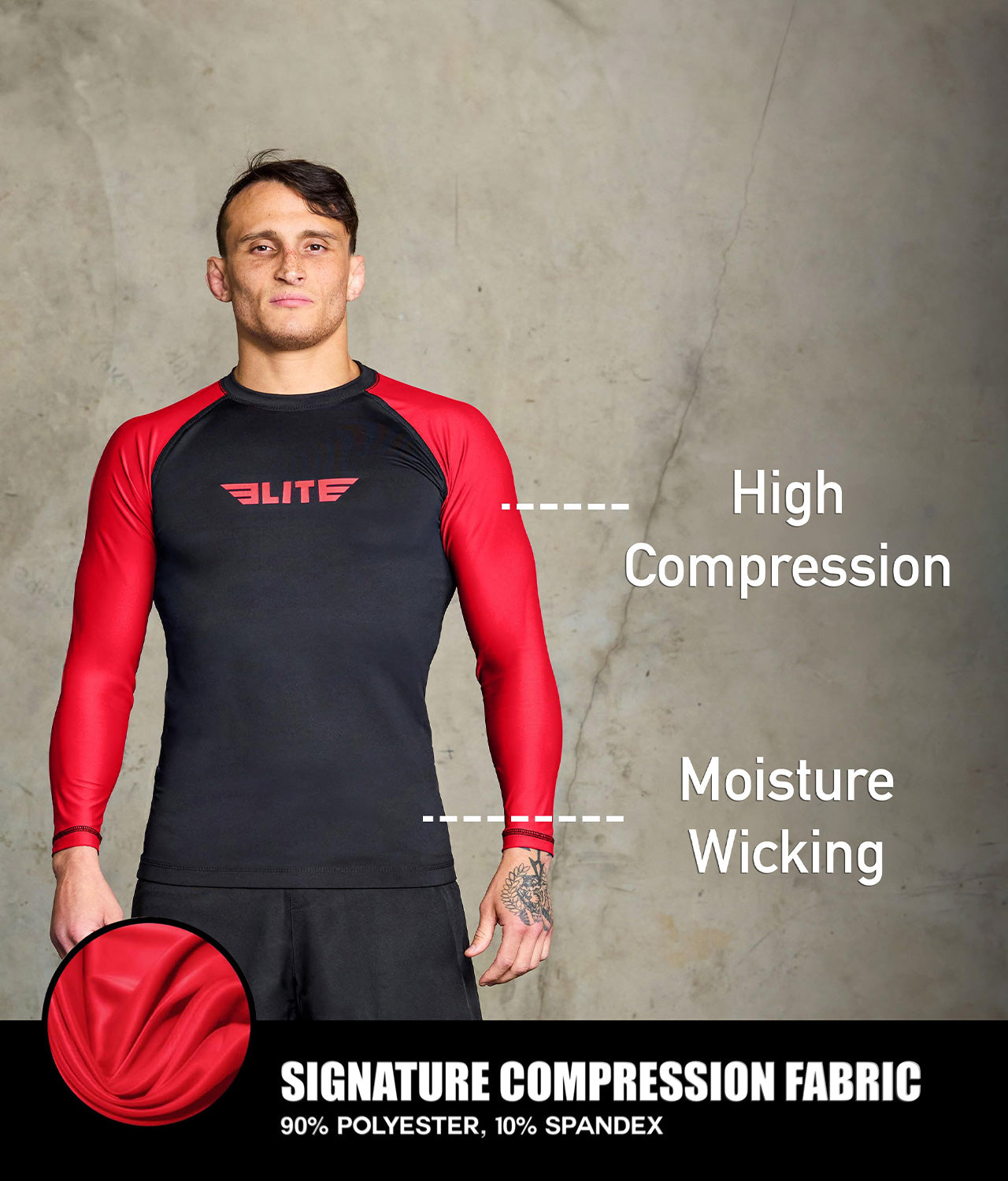 Men's Standard Red Long Sleeve MMA Rash Guard