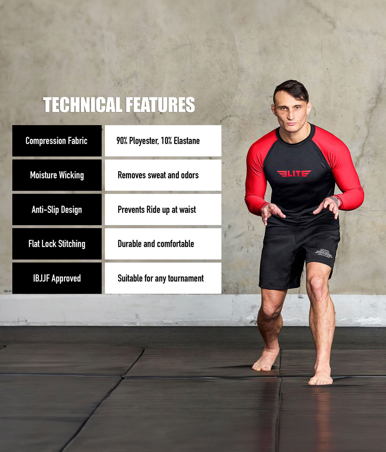 Men's Standard Red Long Sleeve Training Rash Guard