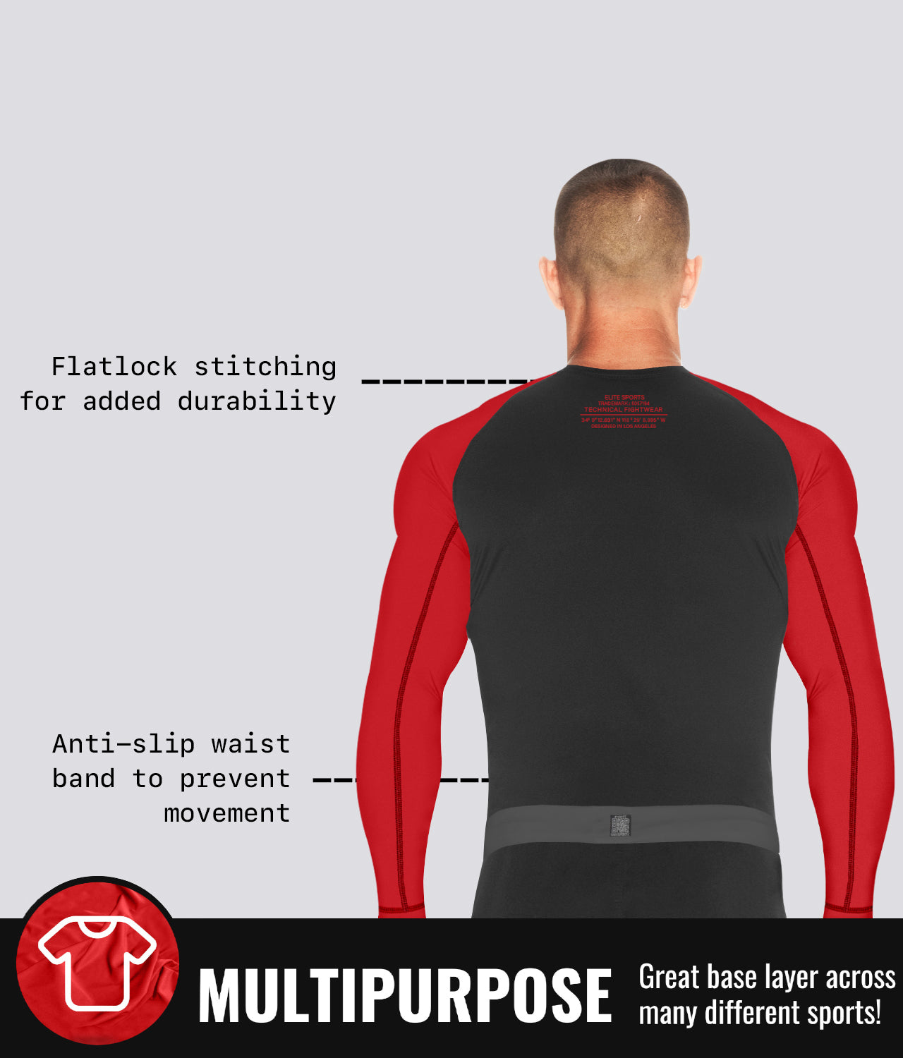 Elite Sports Men's Standard Red Long Sleeve Wrestling Rash Guard Multipurpose