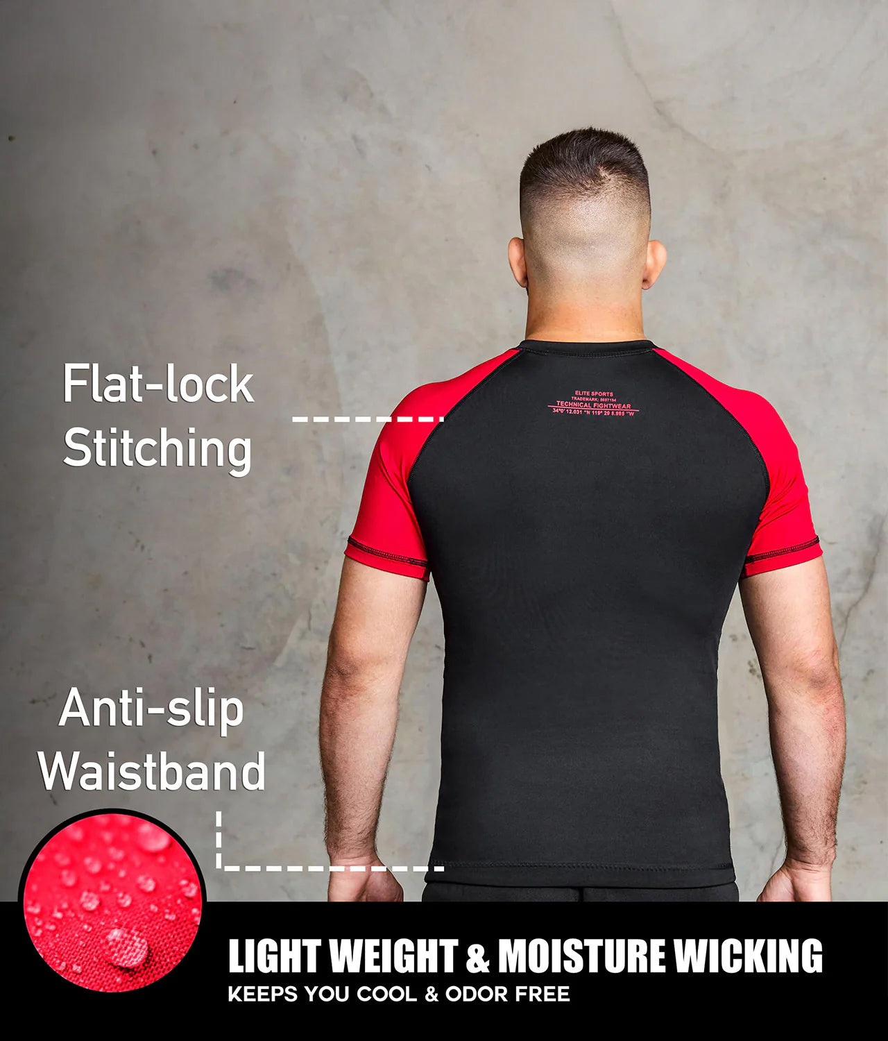 Standard Red Short Sleeve No-Gi Mens BJJ Rash Guard