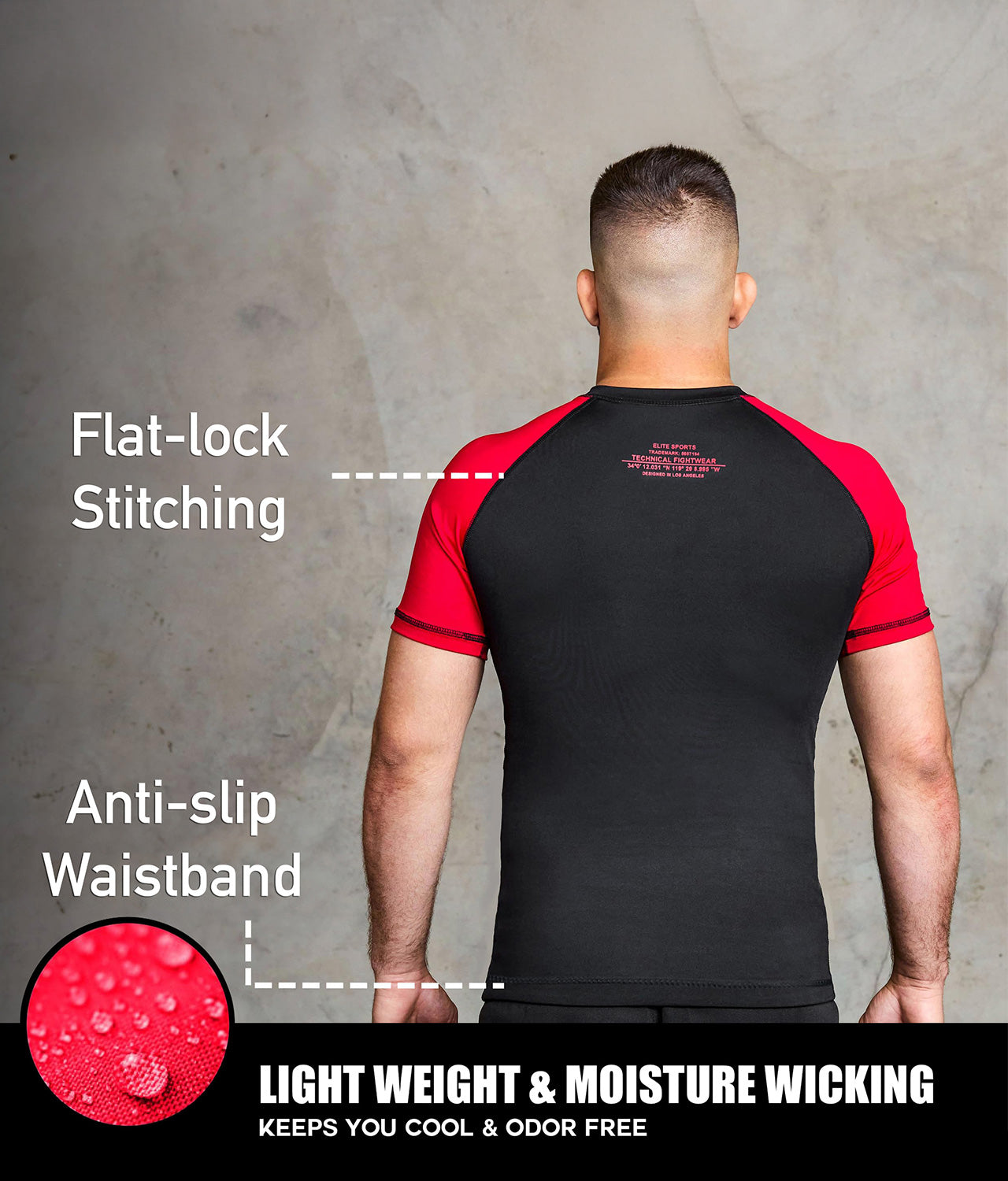 Men's Standard Red Short Sleeve Jiu Jitsu BJJ Rash Guard