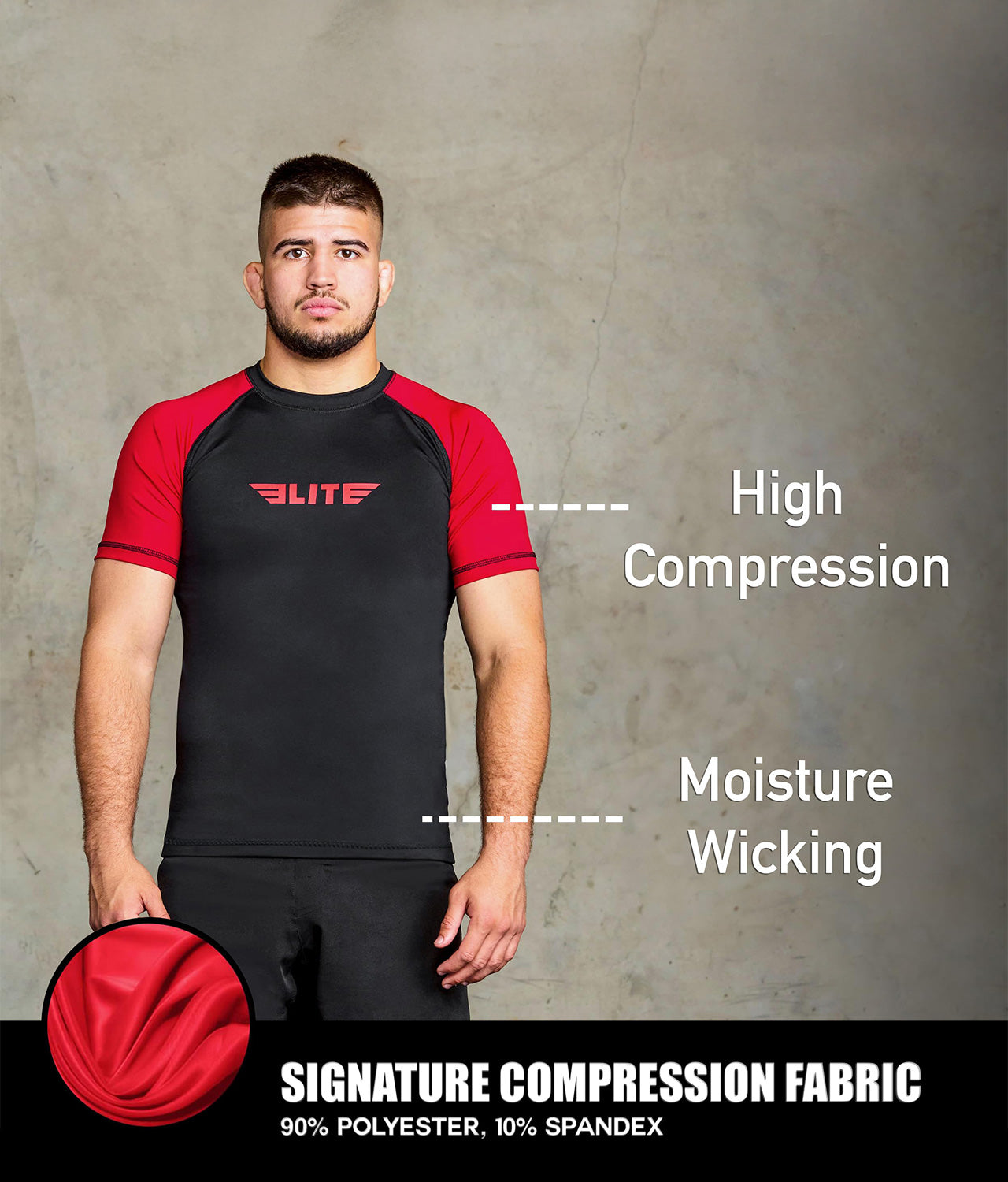 standard red short sleeve mens bjj rash guard compression fabric