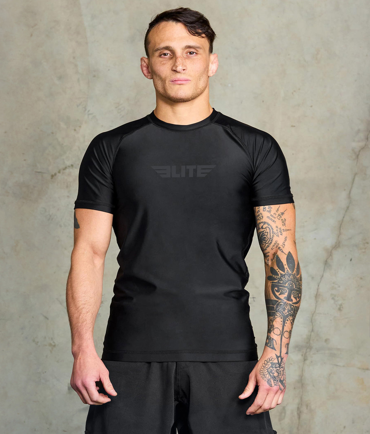 Men's Standard Black Short Sleeve Jiu Jitsu BJJ Rash Guard Main View