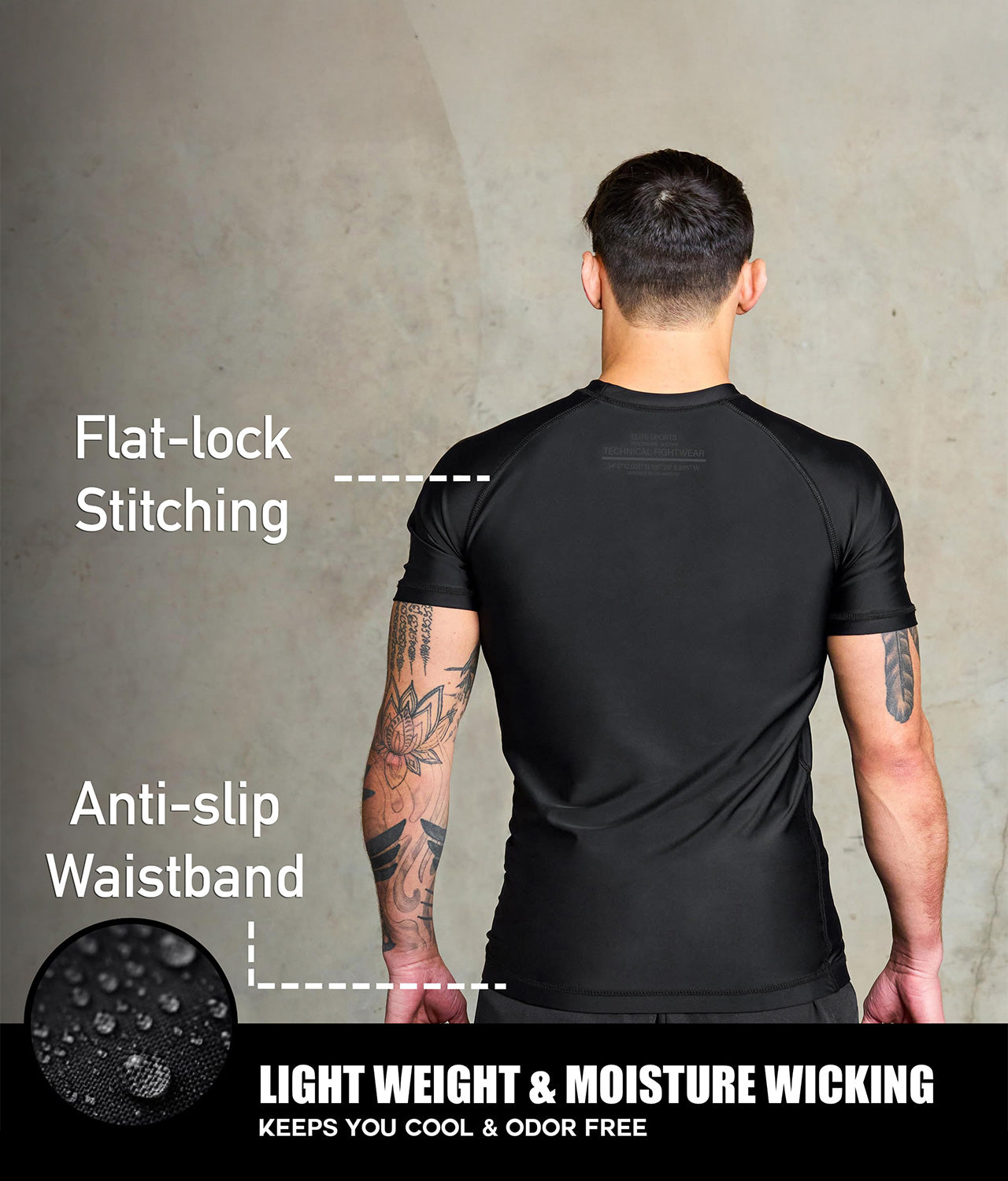 standard black short sleeve lightweight mens bjj rash guard