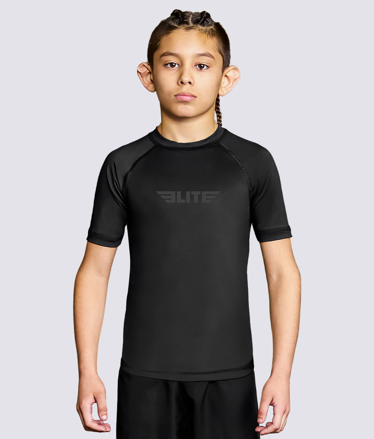 Kids' Standard Black Short Sleeve BJJ Rash Guard