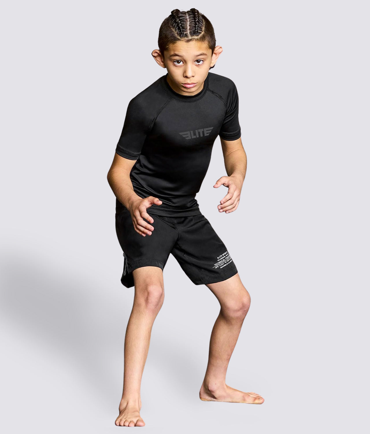 Kids' Standard Black Short Sleeve BJJ Rash Guard