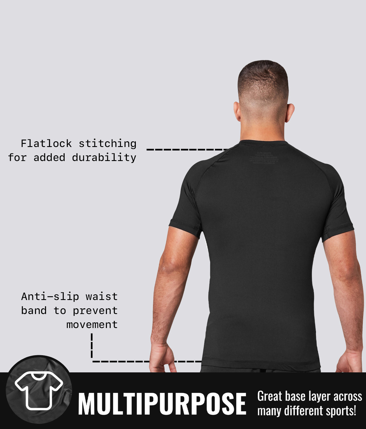 Elite Sports Men's Standard Black Short Sleeve Wrestling Rash Guard Multipurpose