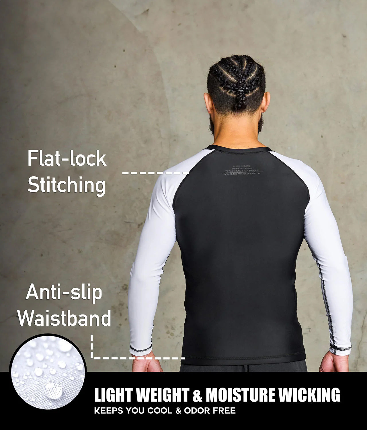 Men's Standard White Long Sleeve No-Gi BJJ Rash Guard