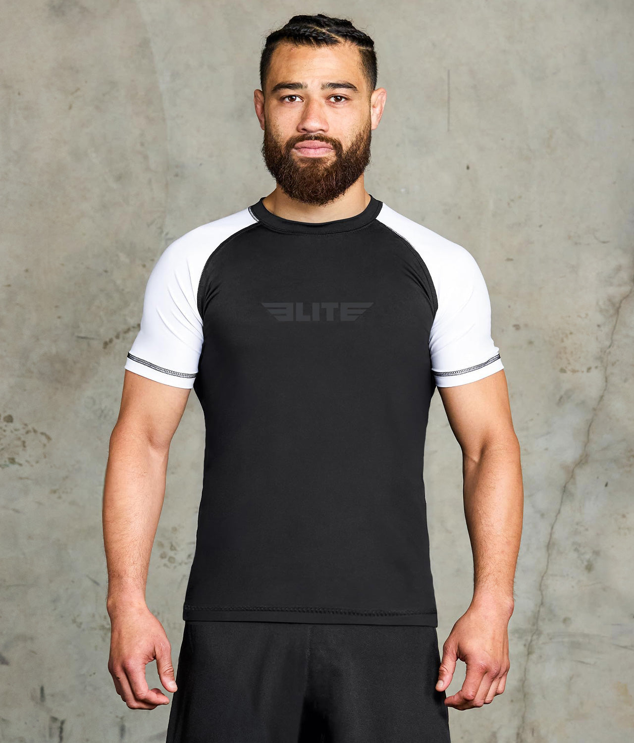 standard white short sleeve mens no-gi bjj rash guard