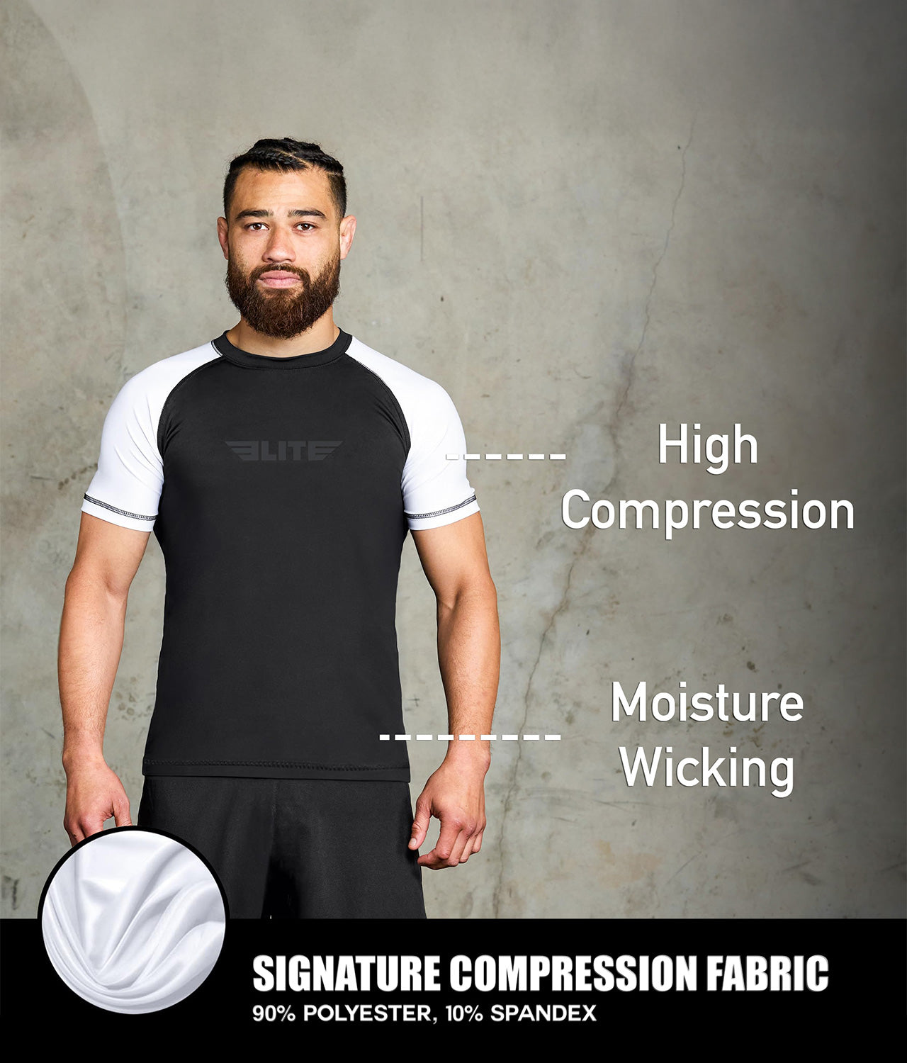 standard white short sleeve mens bjj rash guard compression fabric