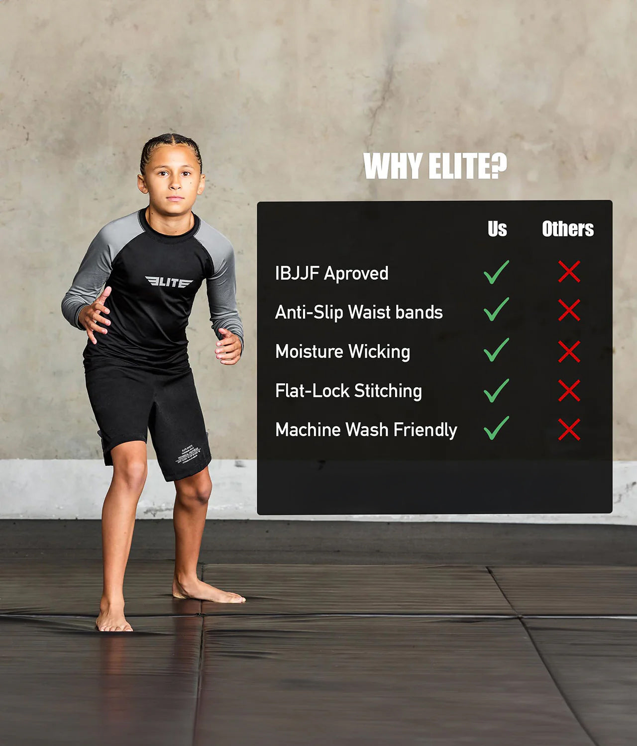 Standard Gray Long Sleeve No-Gi Kids BJJ Rash Guard