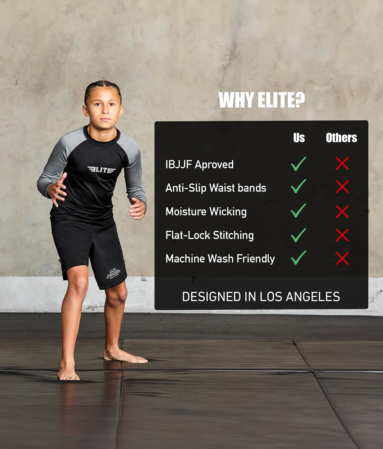 Kids' Standard Gray Long Sleeve Boxing Rash Guard