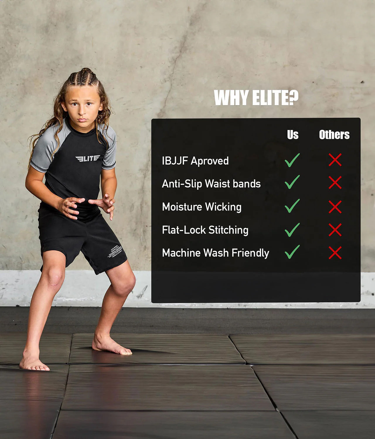 Kids' Standard Gray Short Sleeve No-Gi BJJ Rash Guard