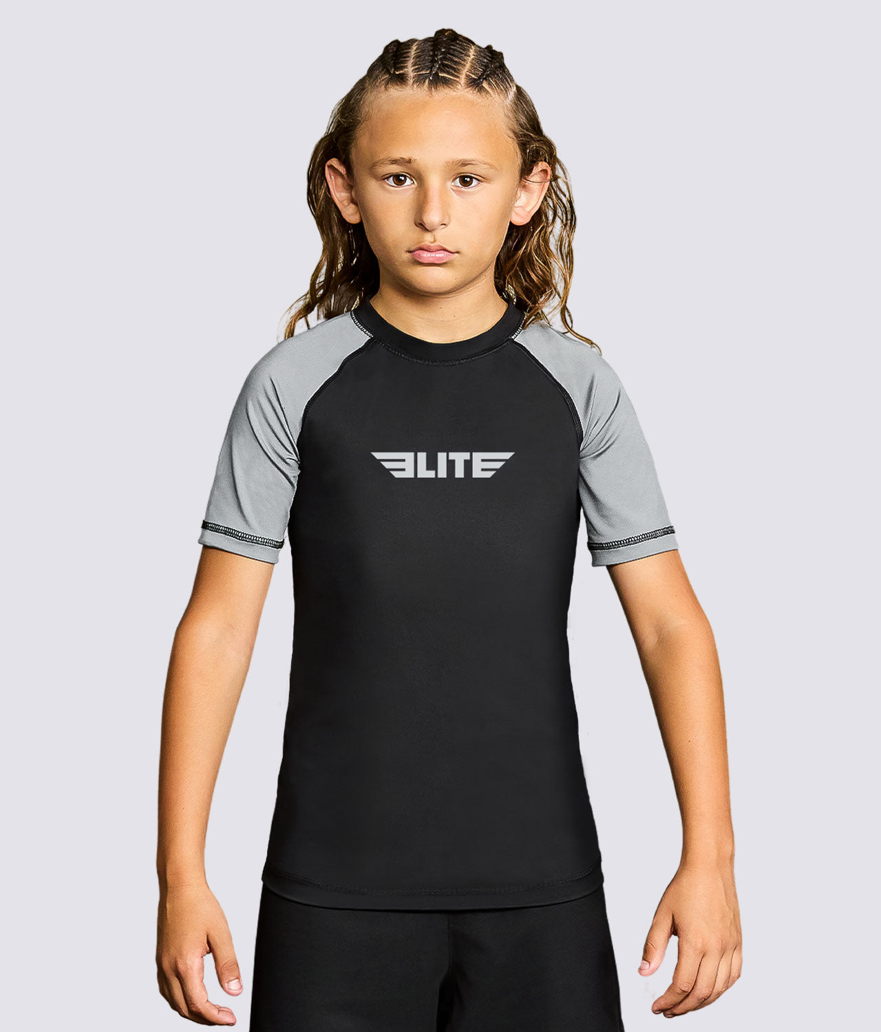 Kids' Standard Gray Short Sleeve BJJ Rash Guard