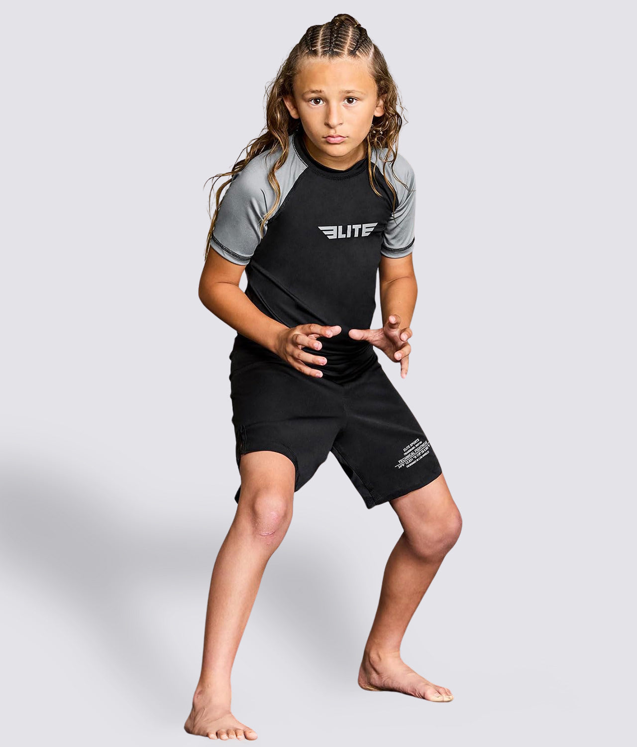 Kids' Standard Gray Short Sleeve BJJ Rash Guard