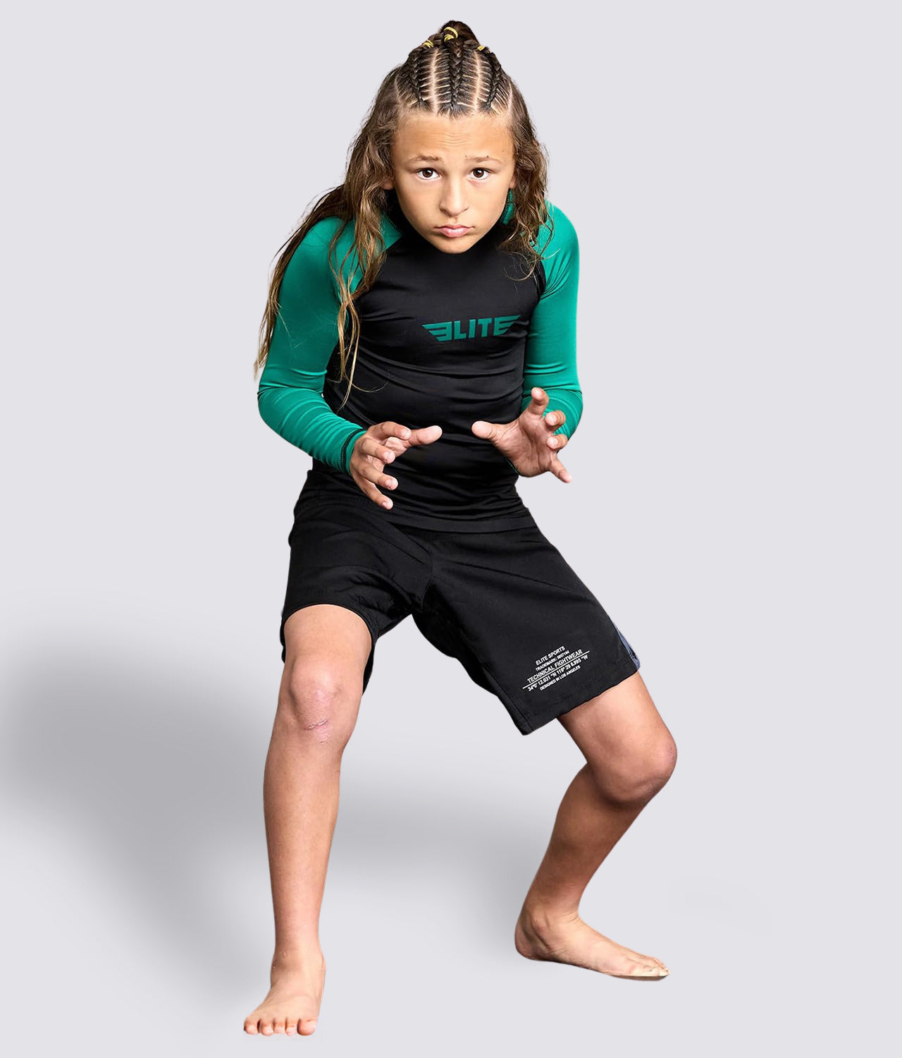 Kids' Standard Green Long Sleeve BJJ Rash Guard