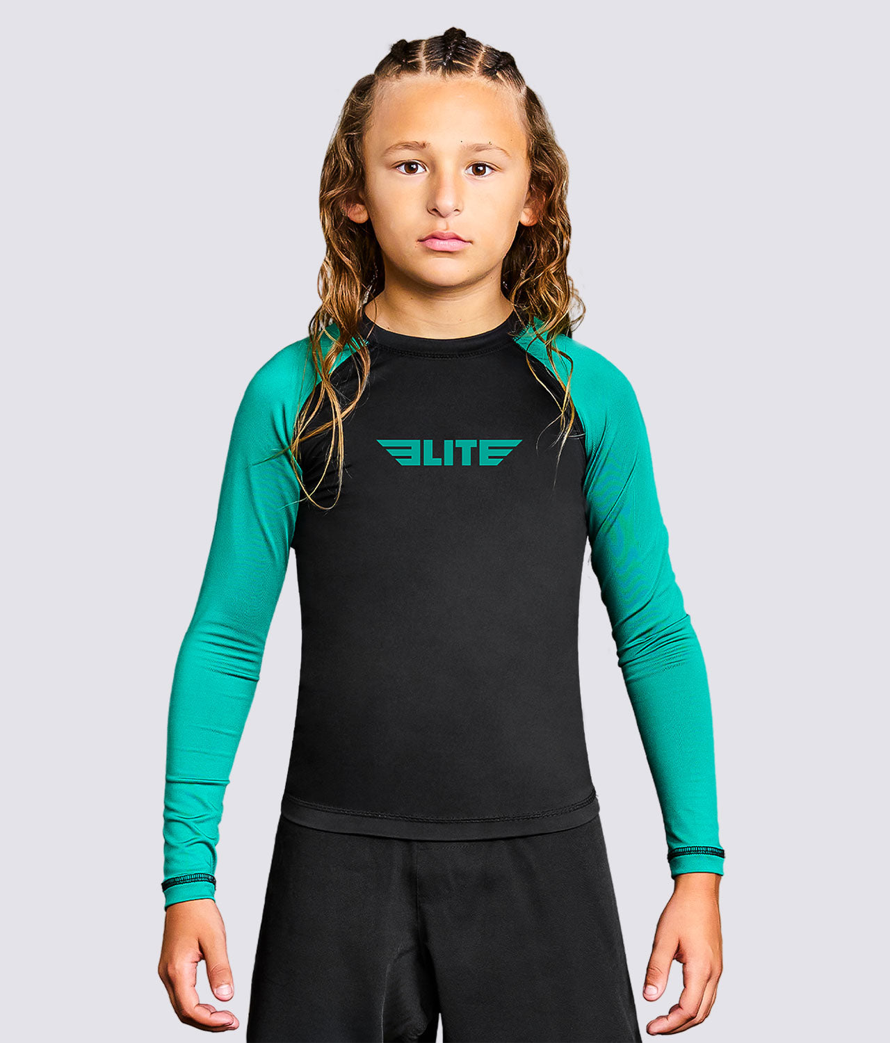 Kids' Standard Green Long Sleeve BJJ Rash Guard