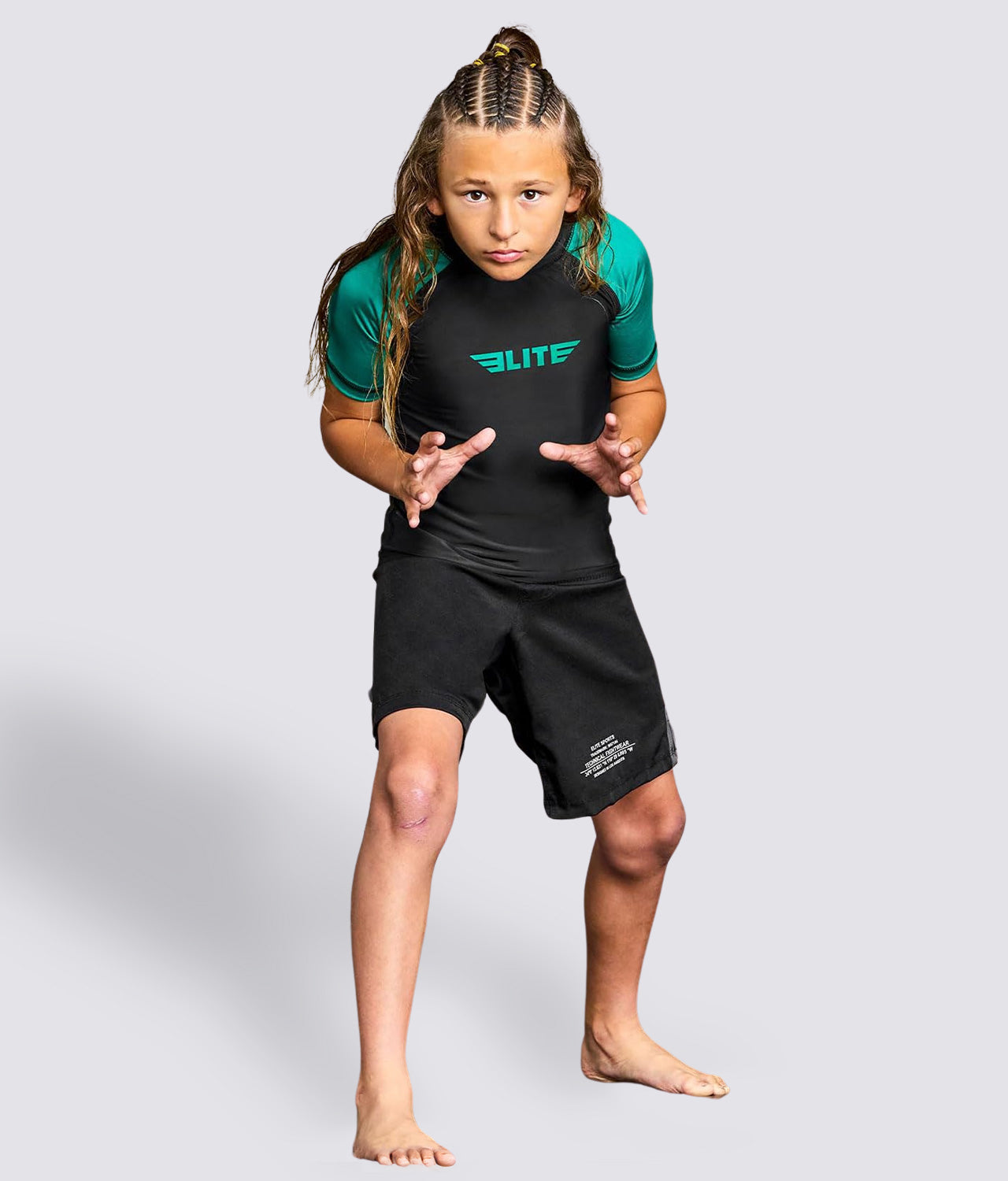 Kids' Standard Green Short Sleeve BJJ Rash Guard