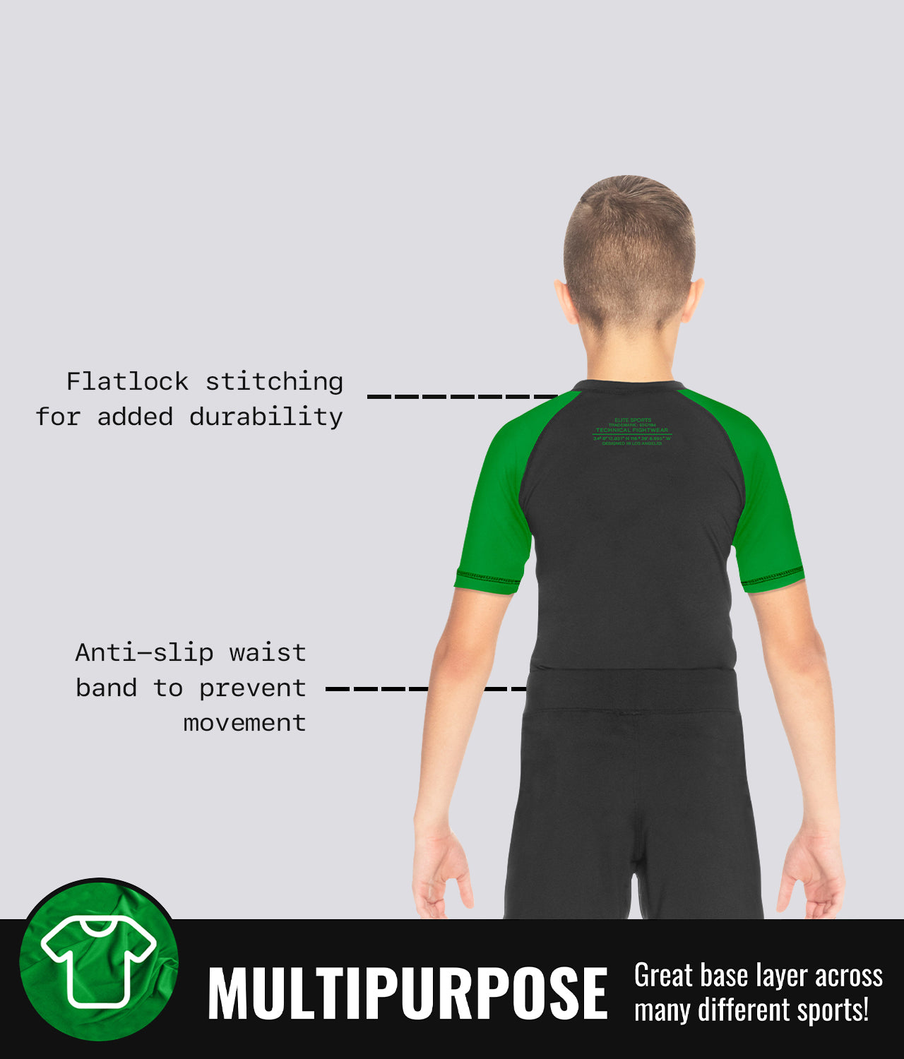 Elite Sports Kids' Standard Green Short Sleeve boxing Rash Guard Multipurpose