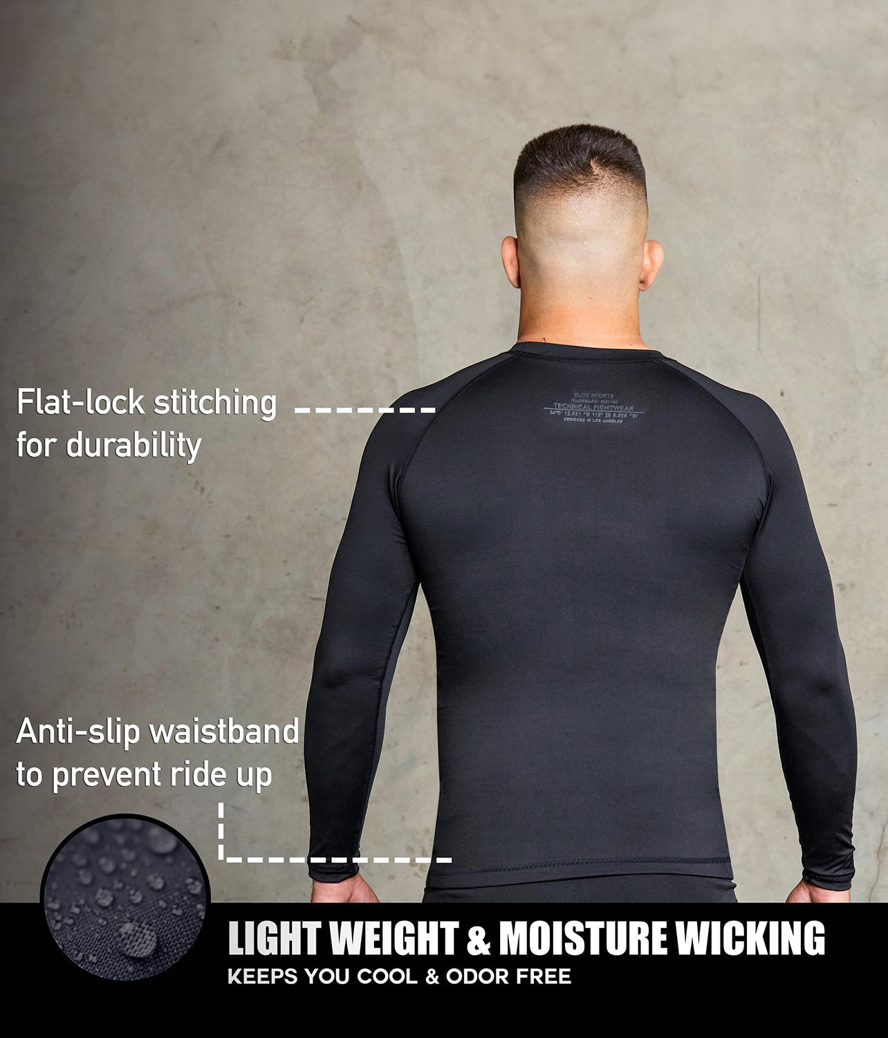 Men's Standard Black Long Sleeve Jiu Jitsu BJJ Rash Guard - (Pack of 3)