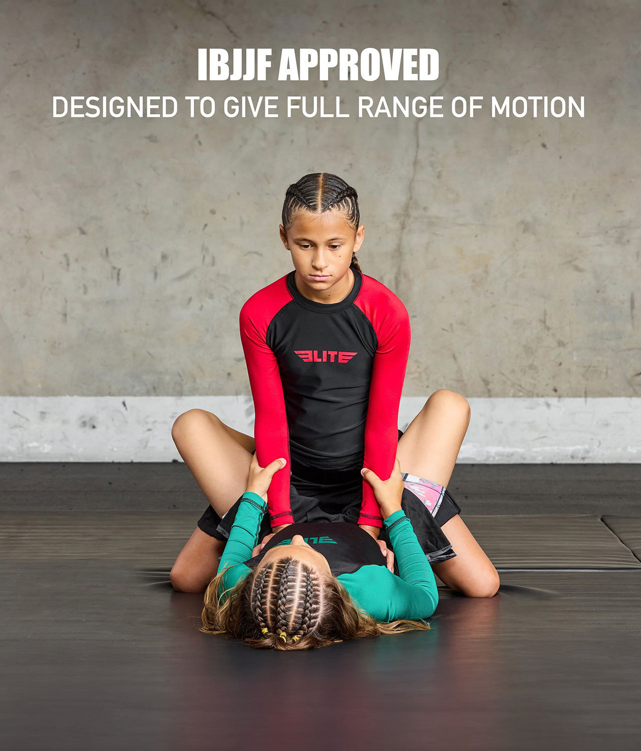 Kids' Standard Red Long Sleeve BJJ Rash Guard