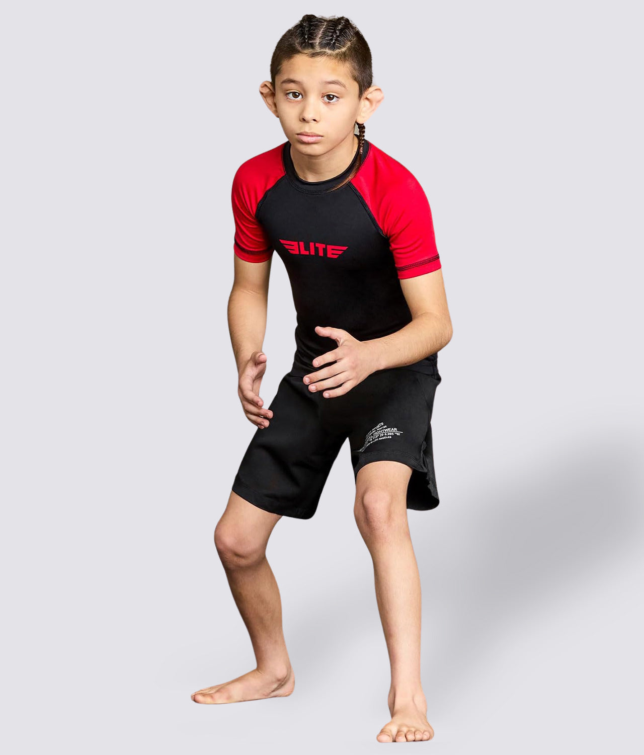 Kids' Standard Red Short Sleeve BJJ Rash Guard