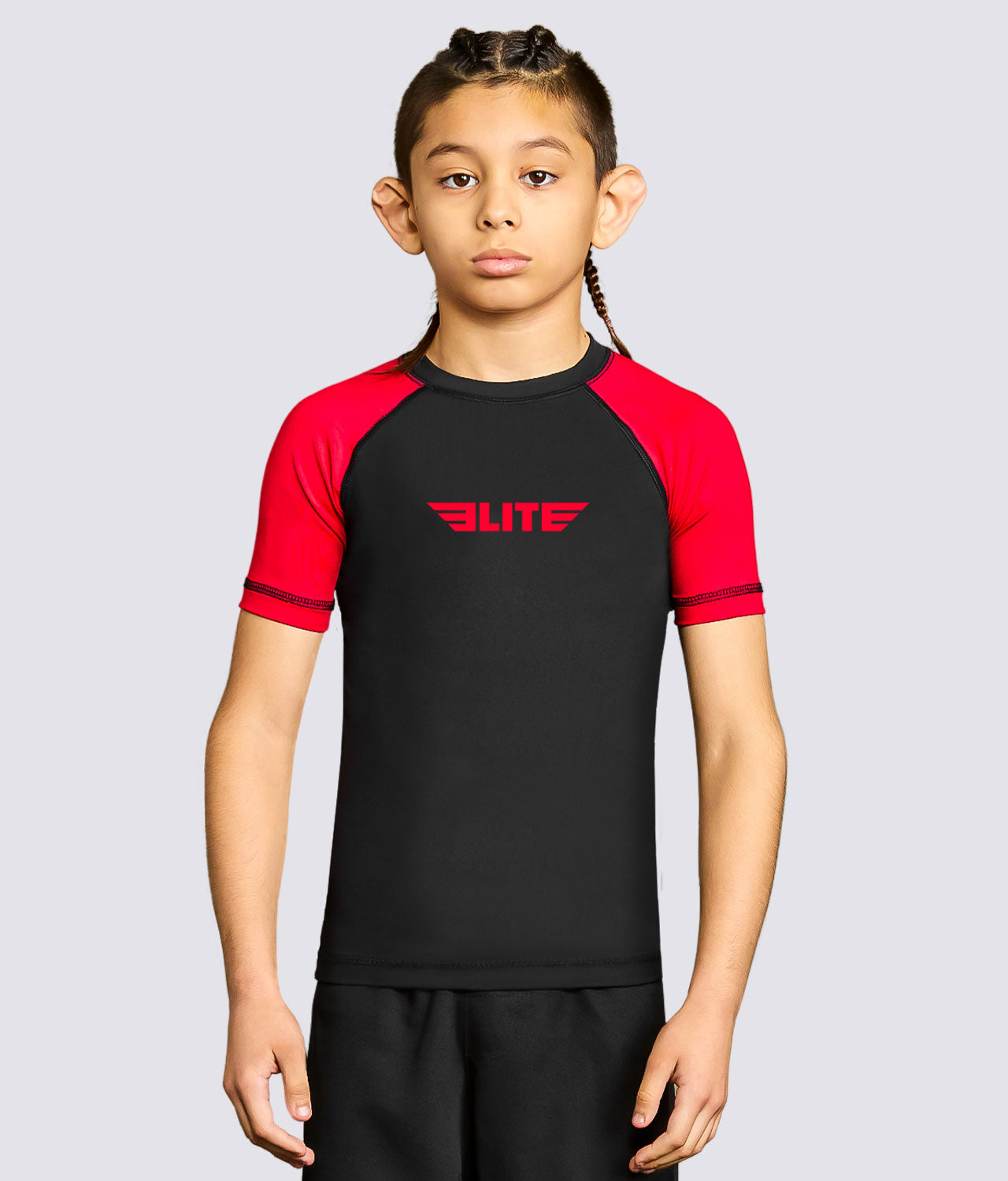 Kids' Standard Red Short Sleeve BJJ Rash Guard