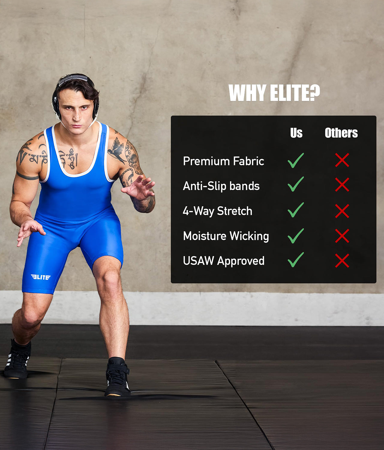 Adults' Standard Series Blue Wrestling Singlets