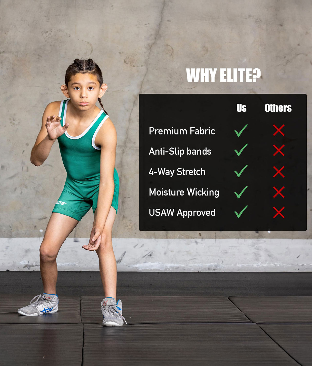 Kids' Standard Series Green Wrestling Singlets