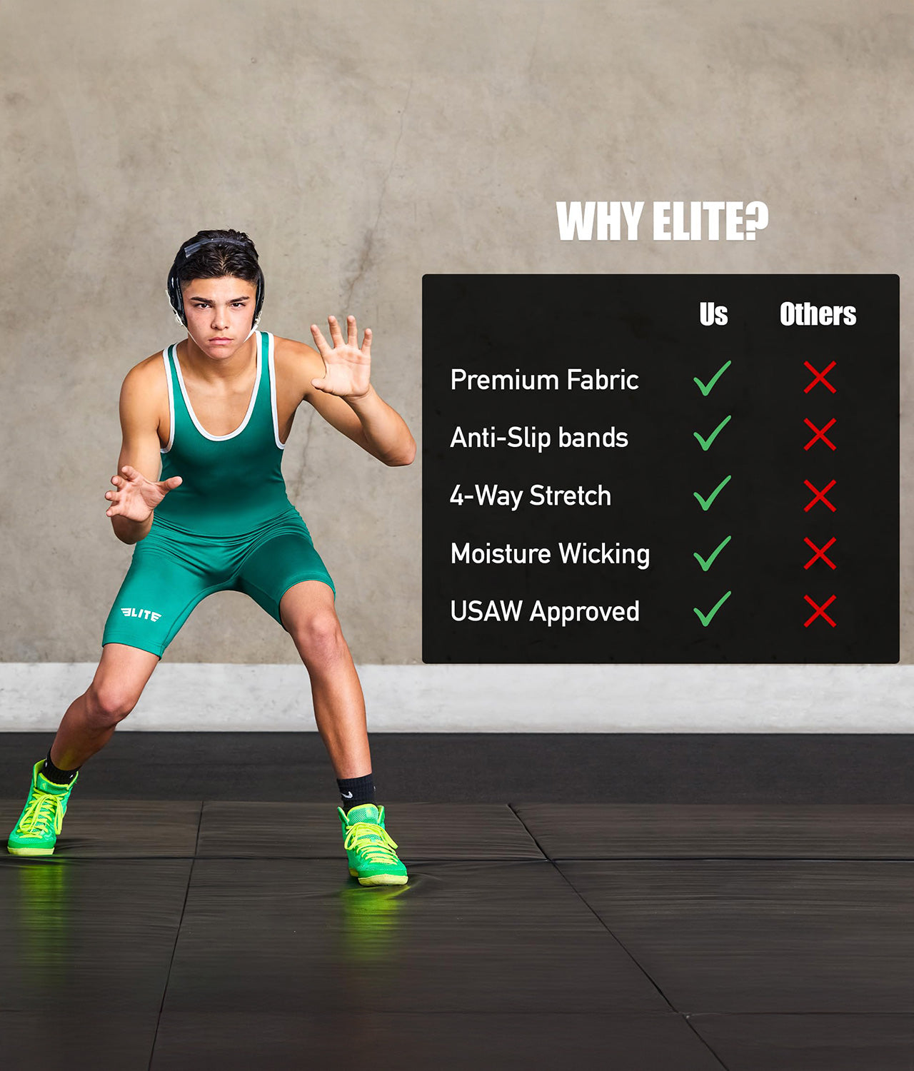 Adults' Standard Series Green Wrestling Singlets