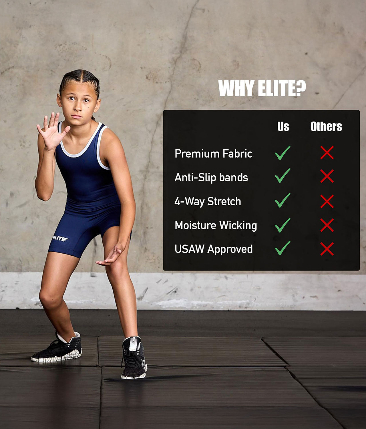 Kids' Standard Series Navy Wrestling Singlets