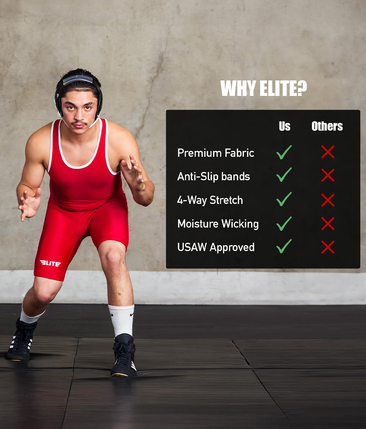 Adults' Standard Series Red Wrestling Singlets