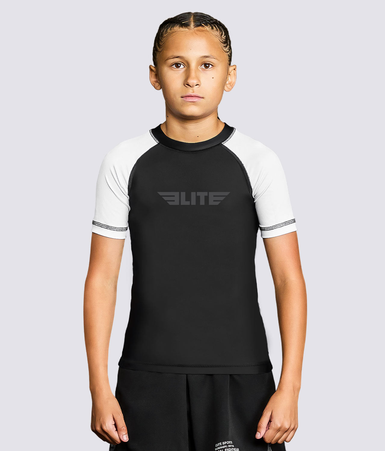 Kids' Standard White Short Sleeve BJJ Rash Guard