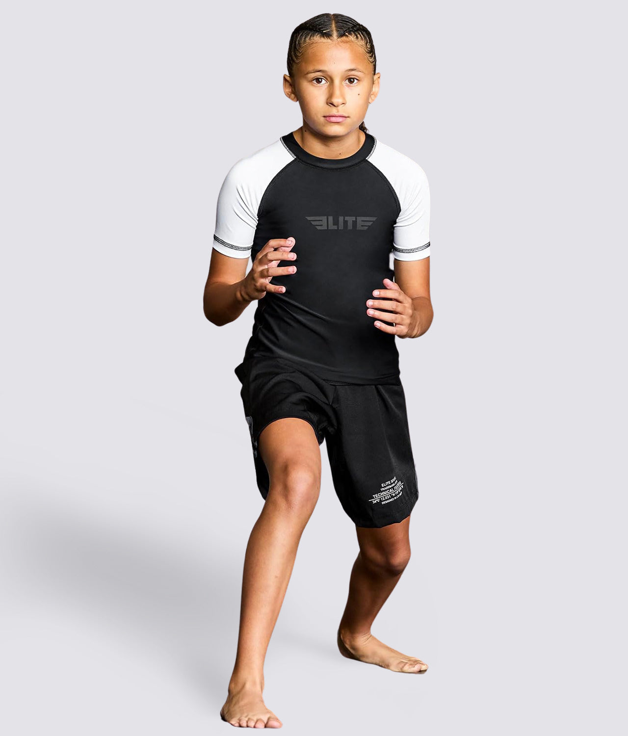 Kids' Standard White Short Sleeve BJJ Rash Guard