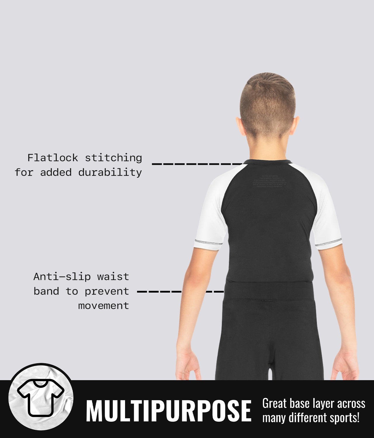 Elite Sports Kids' Standard White Short Sleeve Muay Thai Rash Guard Multipurpose