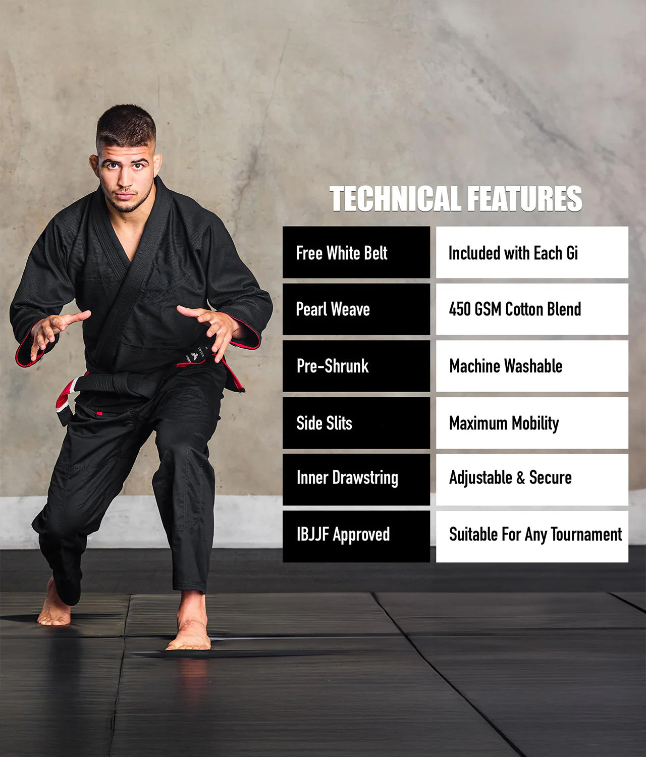 Men's Essential Black Brazilian Jiu Jitsu BJJ Gi