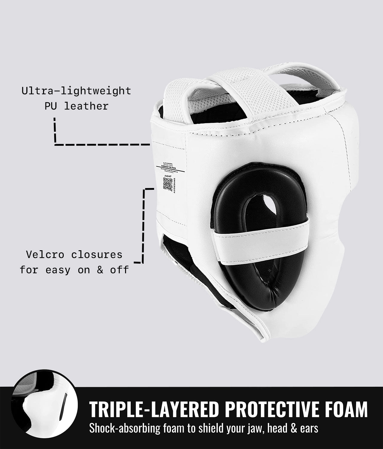 Elite Sports Adults' Essential White MMA Headgear Triple-Layered Protective Foam