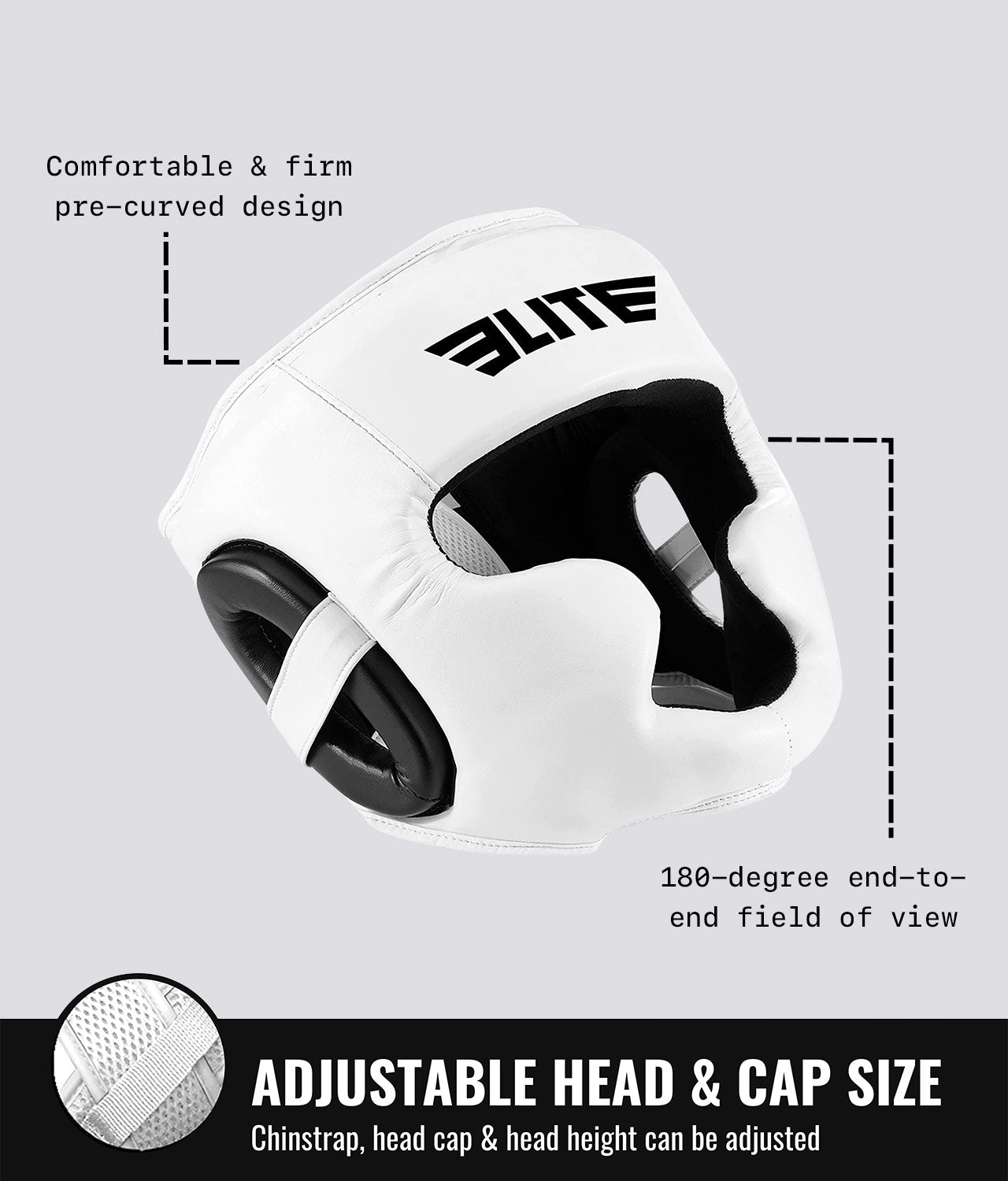 Elite Sports Adults' Essential White MMA Headgear Adjustable Head & Cap Size