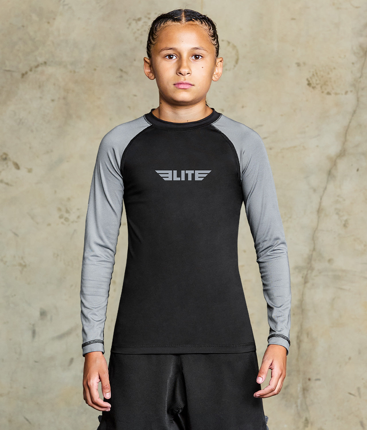 Kids' Standard Gray Long Sleeve Muay Thai Rash Guard