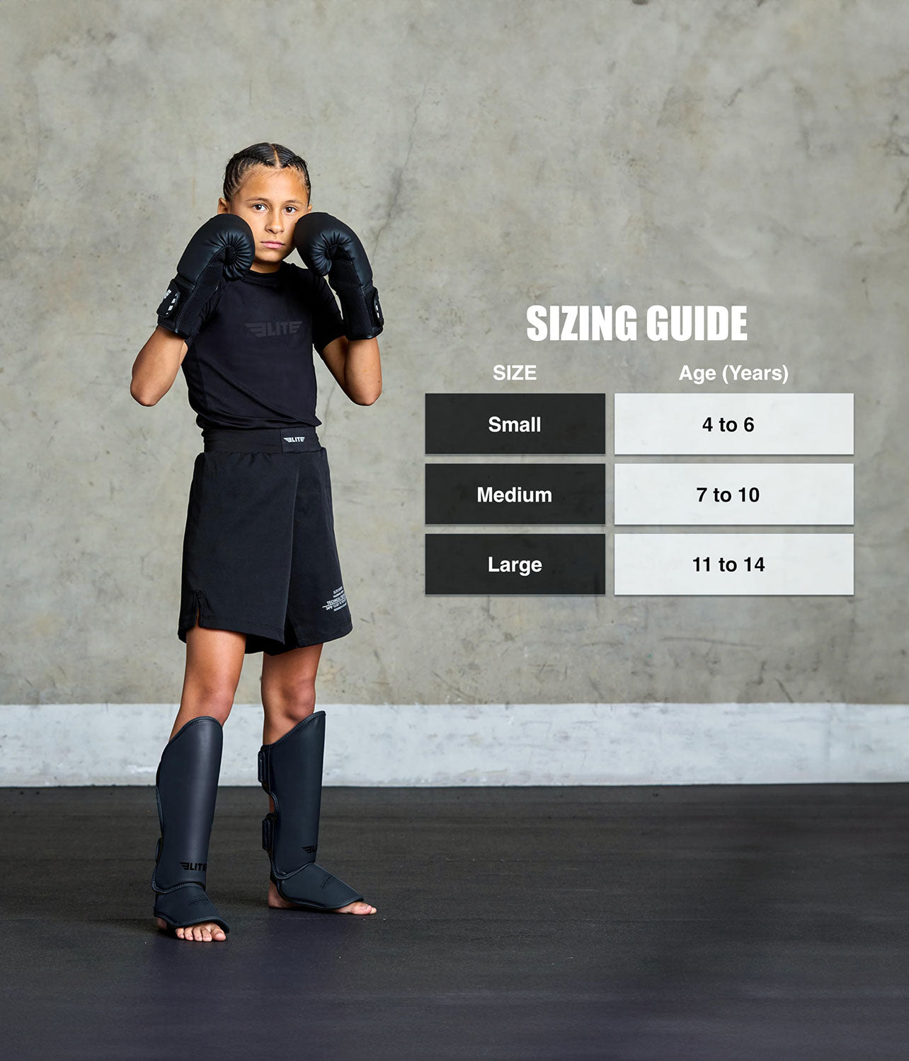 Kids' Plain Black Muay Thai Shin Guard