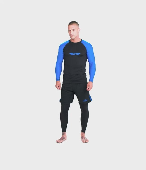 Men's Standard Blue Long Sleeve Wrestling Rash Guard Video