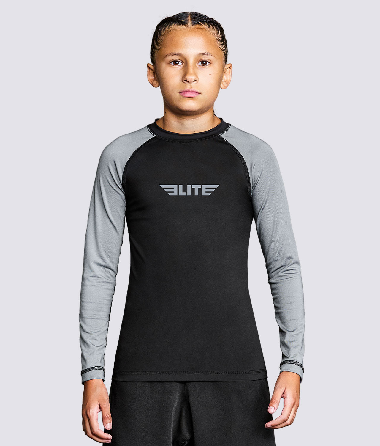 Kids' Standard Gray Long Sleeve BJJ Rash Guard