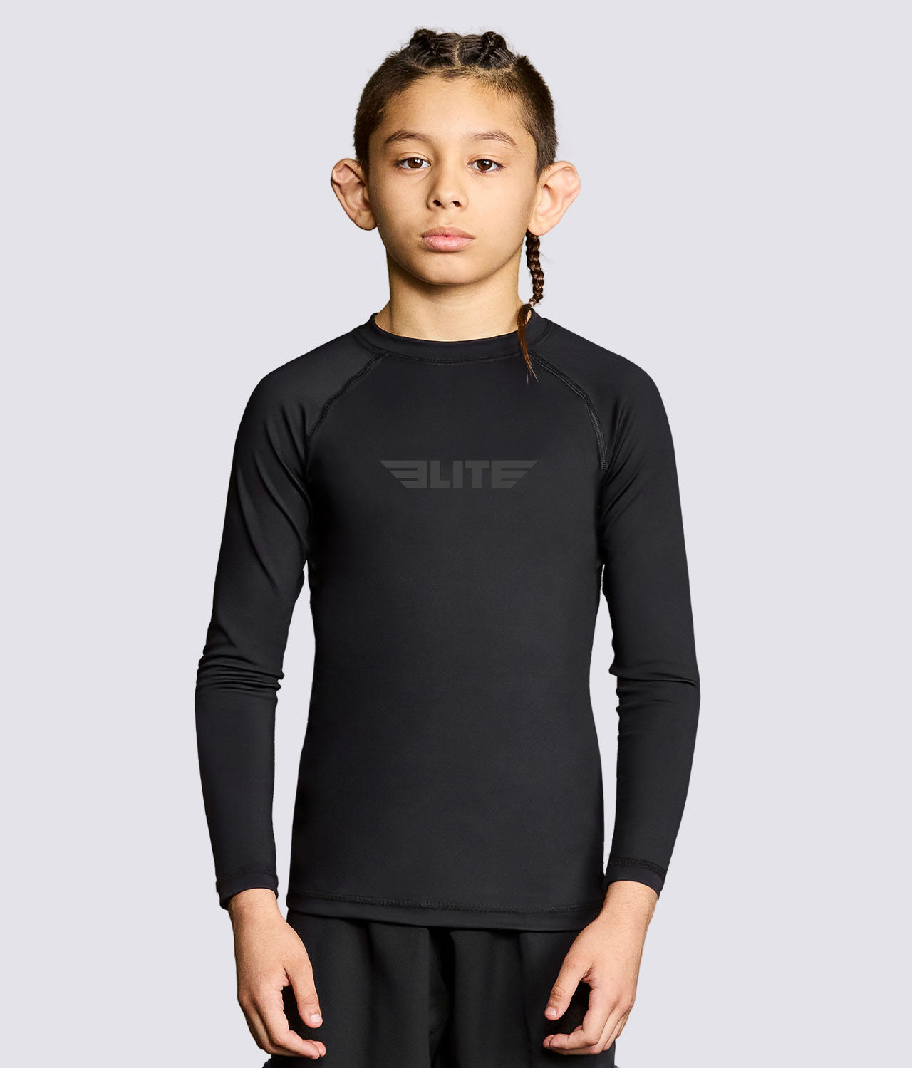 Kids' Standard Black Long Sleeve BJJ Rash Guard