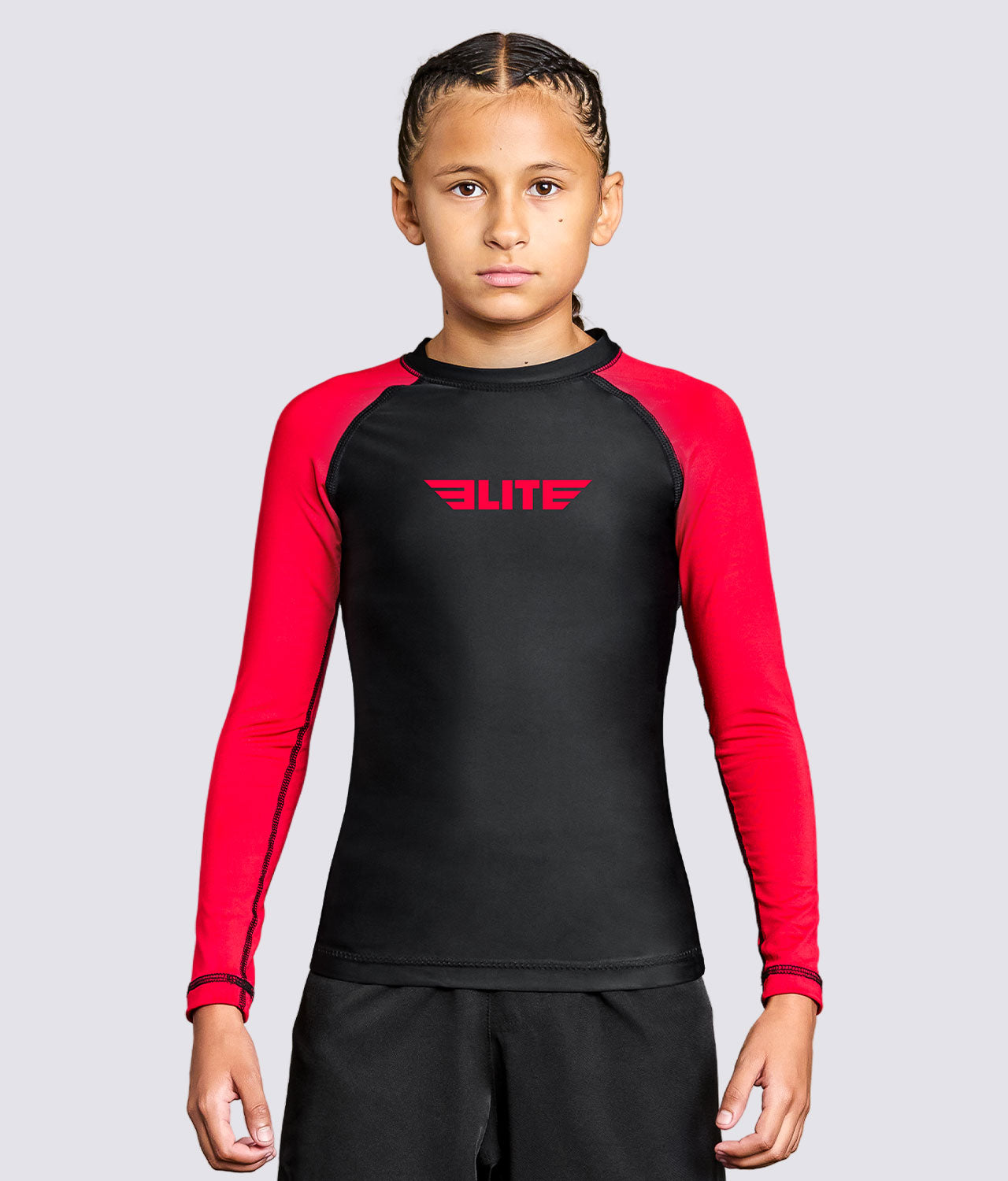 Kids' Standard Red Long Sleeve BJJ Rash Guard