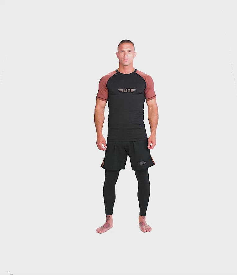 Men's Standard Brown Short Sleeve Training Rash Guard Video