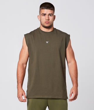 950. Viscose Sleeveless Back Shoulder Drop T-Shirt Military Green