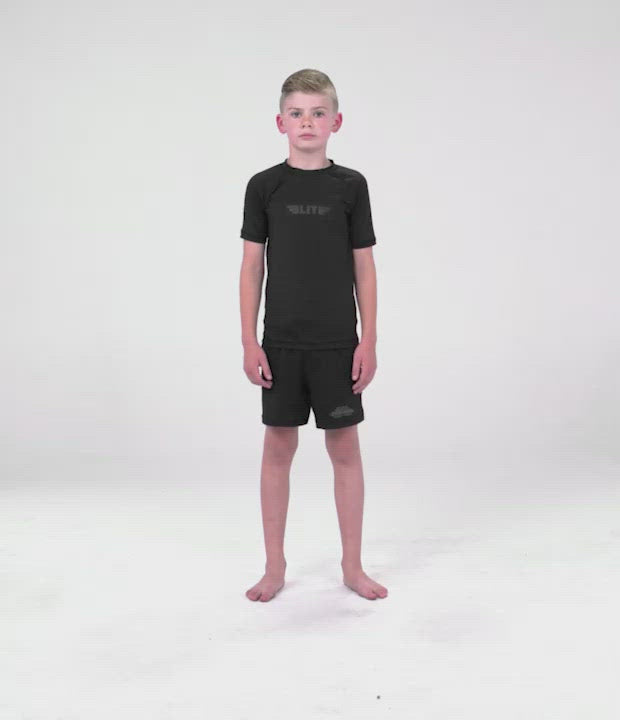 Kids' Standard Black Short Sleeve Muay Thai Rash Guard Video